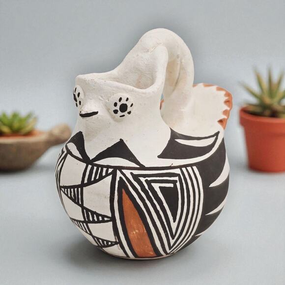 Native American Acoma NM Pueblo Polychrome Quail Bird Wedding Vase 3" - Picture 1 of 12